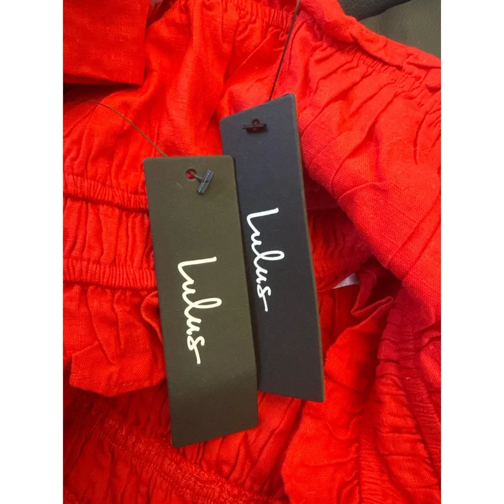 Lulus Hotter Temps Red Linen Ruffled Two-Piece Romper‎ Set NWT Medium